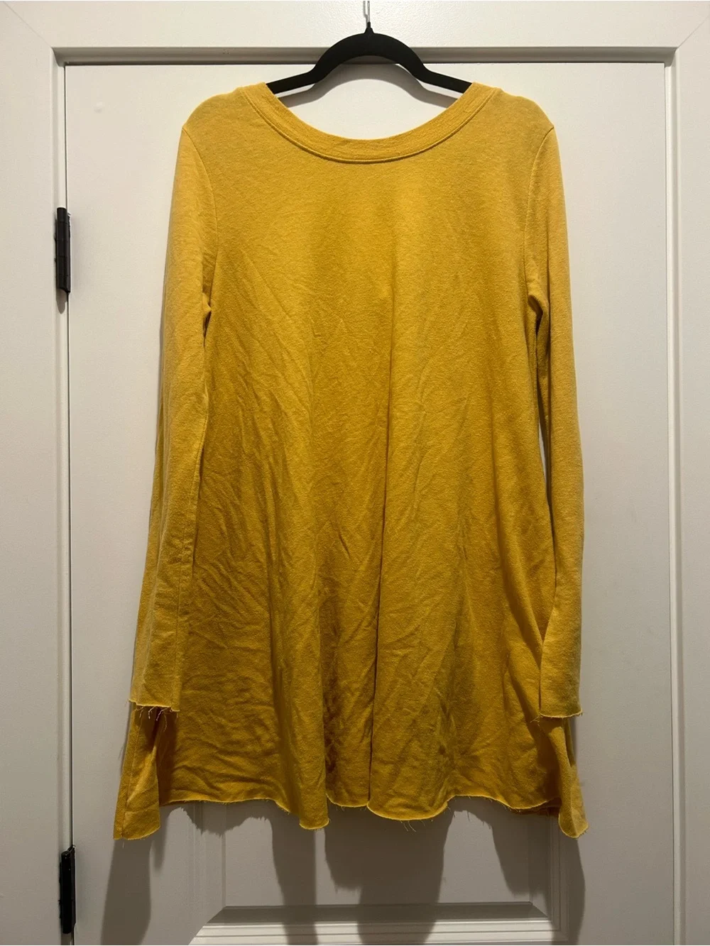 FP Beach by Free People Mustard Yellow Long Sleeve Swing Dress Raw Hem M/L